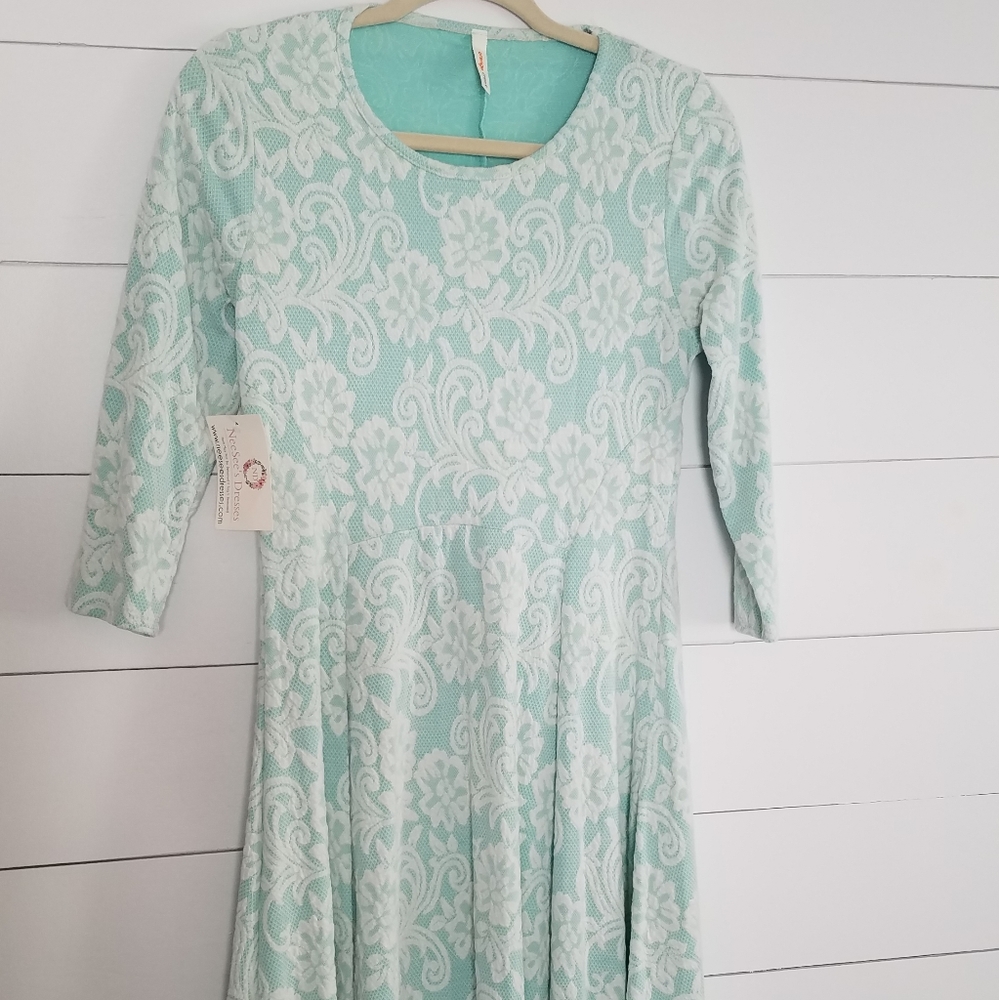 Mint lace print dress